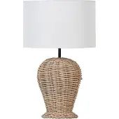 Beliani Tischlampe Naturfarben Rattan Vasenform 49 cm Stoffschirm Trommelform Rund Langes Kabel mit Schalter Modern Boho Schlaf- u. Wohnzimmer