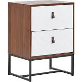 Beliani Moderner Nachttisch Dunklerholzfarbton / Weiß 2 Schubladen MDF- Platte Metall für Schlafzimmer für Wohnzimmer