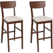 Beliani Barstuhl 2er Set Hellbeige u. Dunkelbraun Stoff mit Hoher Lehne Holzgestell Fußstützen Skandi Design Sitzmöbel Wohnzimmer Küche Bar Wohnküche