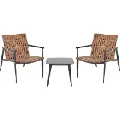 Beliani Balkonset Braun PE-Rattan Geflochten 3-Teilig Quadratischer Balkontisch mit 2 Stühlen Rustikal Outdoor Balkon Terrasse Garten Ausstattung