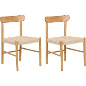 Beliani Esszimmerstühle 2er Set Braun und Beige Gummibaumholz Papierkordel Geflochtene Sitzfläche Modernes Design Boho Esszimmer Küchenstühle