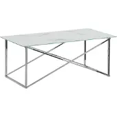 Beliani Couchtisch Weiß Silber 50 x 100 cm Glasplatte Beinen aus Edelstahl Poliert Marmoroptik Rechteckig Modern