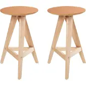 Beliani Barhocker 2er Set Hellbraun Gummibaumholz Ohne Rückenlehne Retro Stil Tresenhocker Barstühle Küche Esszimmer