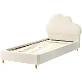 Beliani Kinderbett Cremeweiß Bouclé mit Lattenrost 90x200 cm Holzbeinen Hohem Kopfteil Wolkenform Modern Schlafzimmer Möbel Einzelbett Jugendbett