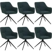 Mendler 6er-Set Esszimmerstuhl MCW-O47, Küchenstuhl Armlehne, drehbar Auto-Return, Stoff/Textil (270g/m²) petrol-grün
