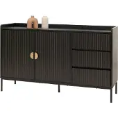 Mendler Sideboard MCW-O39, Kommode Schrank Anrichte, 3 Schubladen 2 Türen, Holz Melamin 80x130x42cm Holzoptik schwarz