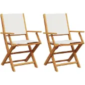 vidaXL Gartenstühle 2 Stk. Cremeweiß Massivholz Akazie & Stoff