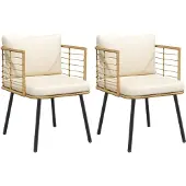 vidaXL Gartenstühle 2 Stk. mit Kissen Natur Poly Rattan
