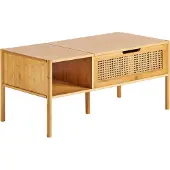 Beliani Couchtisch Naturfarben Bambusholz und Rattan Rechteckig mit Erhöhter Tischplatte Wiener-Geflecht Baho-Design für Wohnzimmer Kleine Wohnung