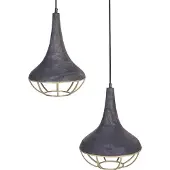 Beliani Hängeleuchte Schwarz Mango-Holz 2-Flammig mit Schirm Metall Messingfarbend Glockenform Langes Kabel Boho Stil Rustikal für Esstisch Wohnzimmer