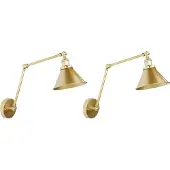 Beliani Wandleuchte Gold Metall 2er Set mit langem Schwenkarm verstellbar Trichterform Industrie Look
