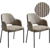 Beliani Esszimmerstuhl 2er Set Taupe aus Cord Stoff Gepolstert mit Armlehnen Retro Eleganter Moderner Stil Stühle für Esszimmer Küche