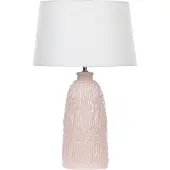 Beliani Tischlampe mit Keramikfuß Rosa 56 cm Blumenmotiv Langes Kabel mit Schalter Lampenschirm aus Baumwolle / Jute in Weiß Wohnzimmer Schlafzimmer