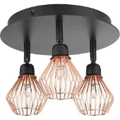 Beliani Deckenleuchte Schwarz Kupfer Metall 3-flammig verstallbar mit Gitter Industrie Look Moderne Wandleuchte