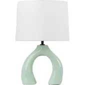Beliani Tischlampe Grün und Weiß Keramik Vasenform 43 cm Stoffschirm Trommelform Rund Langes Kabel mit Schalter Modern Skandi Schlaf- u. Wohnzimmer