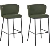 Beliani Barstuhl 2er Set Dunkelgrün Stoffbezug und Metall mit Niedriger Lehne Fußstützen Retro Design Sitzmöbel Wohnzimmer Küche Bar Wohnküche