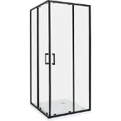 Beliani Duschkabine Schwarz aus Sicherheitsglas Aluminium Rahmen Eckeinstieg mit Magnetschloss Doppelte Schiebetüren 80x80x185cm Modernes Design