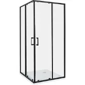Beliani Duschkabine Schwarz aus Sicherheitsglas Aluminium Rahmen Eckeinstieg mit Magnetschloss Doppelte Schiebetüren 90x90x185cm Modernes Design