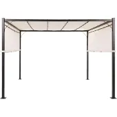 Beliani Garten Pergola Beige mit Dach LED-Beleuchtung Sonnenschutz Gartenausstattung Wasserabweisend Quadratisch Garten-Möbel Terrassen-Möbel Pavillon