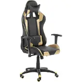 Beliani Moderner Bürodrehstuhl Schwarz/Gold für Spieler inkl. Nacken- und Rückenkissen aus Kunstleder