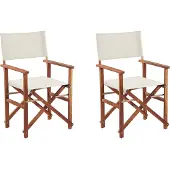 Beliani Gartenstuhl Dunkelbraun Cremeweiß 2er Set Akazienholz Polyester Mit Auflagen Regiestil Außenbereich Innenbereich Modern