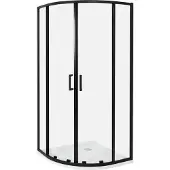 Beliani Duschkabine Schwarz Sicherheitsglas u. Aluminiumprofile 90x90 cm Halbrund 185 cm Hoch mit Magnetschloss u. 2 Schiebetüren Modern Duschabtrennung