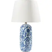 Beliani Tischlampe Blauer und weißer Porzellansockel Leinenschirm mit Blumenmuster verziert Wohnzimmer/Schlafzimmer Beleuchtung