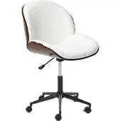 Beliani Bürostuhl Dunkles Holz und weißer Polyester-Sitz Verstellbare Drehfunktion Metallbeine Stilvolle Büromöbel
