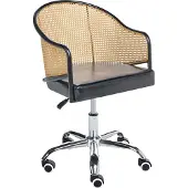 Beliani Schreibtischstuhl Schwarz Kunstleder Polyrattan Wiener Geflecht Rückenlehne Höhenverstellbar Drehbar Armlehnen Retro Stil Bürostuhl Home Office
