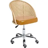 Beliani Schreibtischstuhl Braun Kunstleder Polyrattan Wiener Geflecht Rückenlehne Höhenverstellbar Drehbar Armlehnen Retro Stil Bürostuhl Home Office