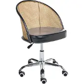 Beliani Schreibtischstuhl Schwarz Kunstleder Polyrattan Wiener Geflecht Rückenlehne Höhenverstellbar Drehbar Armlehnen Retro Stil Bürostuhl Home Office
