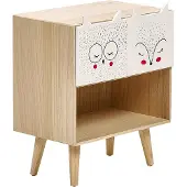 Beliani Nachttisch Hellbraun Paulowniaholz u. MDF-Platte 2 Schubladen 1 Offenes Fach Tiermotiv Skandi Kinder Nachtkommode Nachtschrank Schlafzimmer