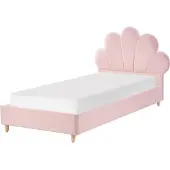 Beliani Kinderbett Rosa Samt mit Lattenrost 90x200 cm Holzbeinen Hohem Kopfteil Muschelform Modern Schlafzimmer Ausstattung Möbel Einzelbett Jugendbett