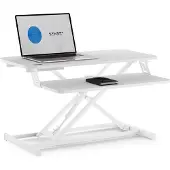 Sense7 Desktop-Konverter Weiß Ergonomischer Schreibtischaufsatz Höhenverstellbar Sitz-Steh Workstation 81x40cm Büro Stehpult Monitorständer bis 13 kg