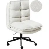 Beliani Bürostuhl Weiß Bouclé Teddy Stoff Gepolstert Höhenverstellbar Verstellbare Rückenlehne Drehfunktion Bürosessel Drehsessel Homeoffice Büro