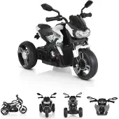 Moni Kinder Elektromotorrad Colombo Scheinwerfer, zwei Motoren, MP3, bis 7 km/h weiß uni