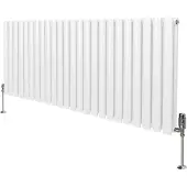 MonsterShop Oval Röhrenheizkörper & Chrom Thermostatventile – 600mm x 1440mm - Weiß