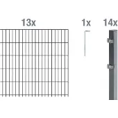Alberts Doppelstabmatten Zaun, Höhe 100 cm, Länge 26 m, Zaun-Komplettset zum Einbetonieren, anthrazit, Pfosten 60x40 mm