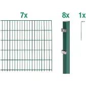 Alberts Doppelstabmatten Zaun, Höhe 100 cm, Länge 14 m, Zaun-Komplettset zum Einbetonieren, grün, Pfosten 60x40 mm