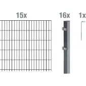Alberts Doppelstabmatten Zaun, Höhe 160 cm, Länge 30 m, Zaun-Komplettset zum Einbetonieren, anthrazit, Pfosten 60x40 mm