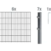 Alberts Doppelstabmatten Zaun, Höhe 160 cm, Länge 12 m, Zaun-Komplettset zum Einbetonieren, anthrazit, Pfosten 60x40 mm