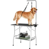 PawHut Tierpflegetisch Gummi Stahl Schwarz 90L x 60B x 76H cm