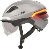 ABUS Fahrradhelm HYP-E ACE - mit Frontlicht, Rücklicht und Blinklicht - mit Visier und Ohrenschützern - geeignet auch für E-Bike und S-Pedelec - für Damen und Herren - Silber, Größe L (57-61 cm)