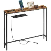 Vasagle Schmaler Konsolentisch mit Ladestation und Haken LNT079K02