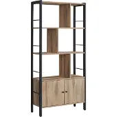 Vasagle Bücherregal Bücherregal mit 4 offenen Regalfächern Stehendes Regal Großzügiges Wohnzimmer-Schrank Küche Büro Stahlrahmen Industriedesign Kamelbraun Tintenschwarz