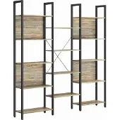 Vasagle Bücherregal, Regal Mit 14 Fächern, Metallrahmen, Regal Für Wohnzimmer, Home Office, Industriestil, 24 X 158 X 166 Cm, Eiche Mit Blau