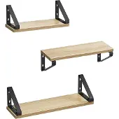 Vasagle Wandregal, Wandbrett, Regalbrett, 2 Montagemöglichkeiten, Deko-Regal, für Wohnzimmer, Küche, Home-Office, Badezimmer, Eiche-Schwarz, Set mit 3 Teilen