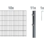 Alberts Doppelstabmatten Zaun, Höhe 160 cm, Länge 20 m, Zaun-Komplettset zum Einbetonieren, anthrazit, Pfosten 60x40 mm