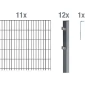 Alberts Doppelstabmatten Zaun, Höhe 100 cm, Länge 22 m, Zaun-Komplettset zum Einbetonieren, anthrazit, Pfosten 60x40 mm