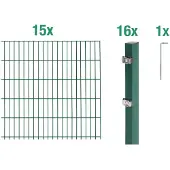 Alberts Doppelstabmatten Zaun, Höhe 120 cm, Länge 30 m, Zaun-Komplettset zum Einbetonieren, grün, Pfosten 60x40 mm